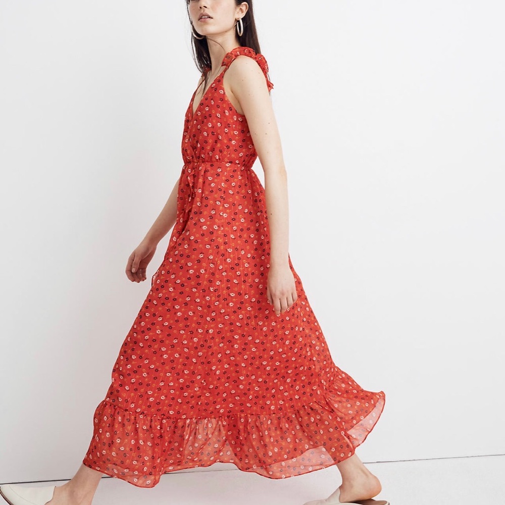 Ruffle-Strap Dress Metallic-Striped Prairie Posies